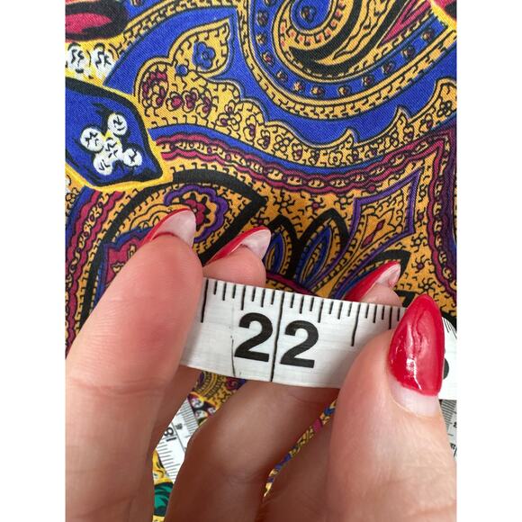 90s Vintage Top Womens Large Yellow Paisley Satin Boho Psychedelic Bohemian - Picture 8 of 8